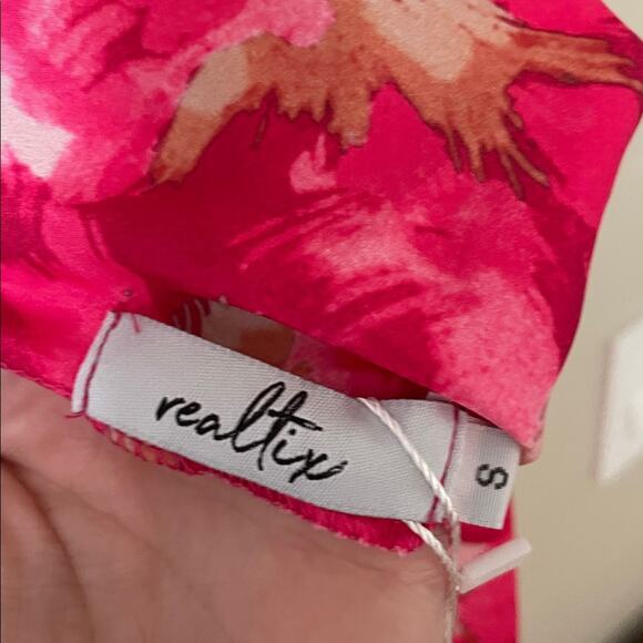 REALTIX NWT Floral Pink Strapless Satin Midi Dress Size S - Picture 3 of 6